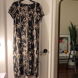 Vintage Hawaiian Reserve Collection minimalist bamboo tan black maxi dress Small